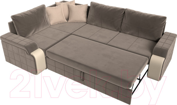 Изображение товара Диван угловой Лига Диванов Николь левый / 102975L (велюр коричневый/экокожа бежевый)