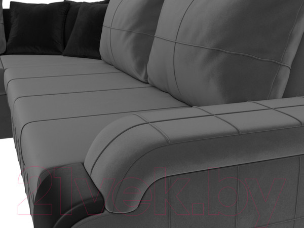Изображение товара Диван угловой Лига Диванов Николь левый / 102976L (велюр серый/экокожа черный)