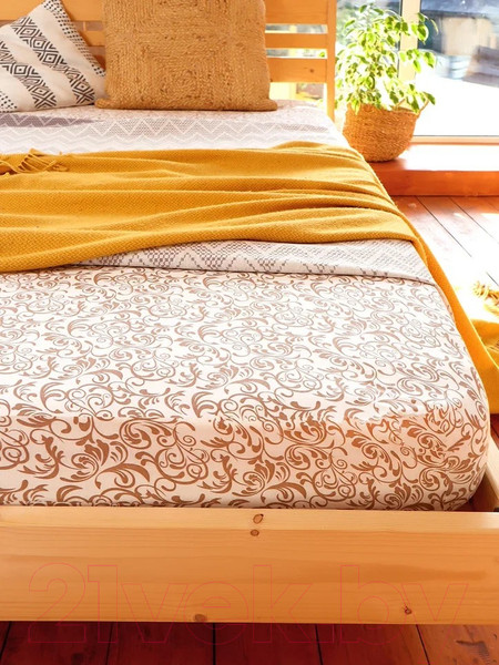 Изображение товара Простыня Luxsonia Трикотаж на резинке 120x200 / 3004 (вензель молочный)