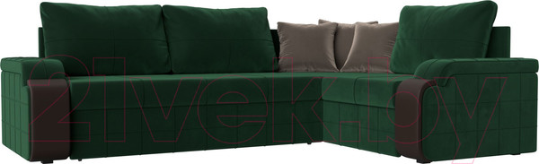 Изображение товара Диван угловой Лига Диванов Николь правый / 102973 (велюр зеленый/экокожа коричневый)