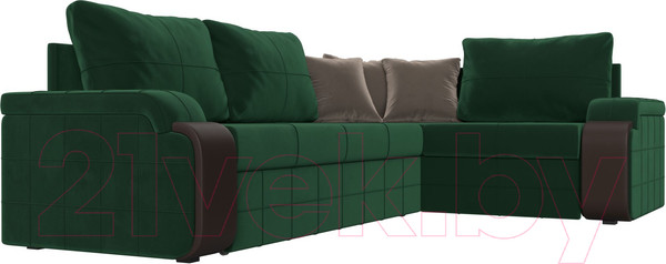 Изображение товара Диван угловой Лига Диванов Николь правый / 102973 (велюр зеленый/экокожа коричневый)
