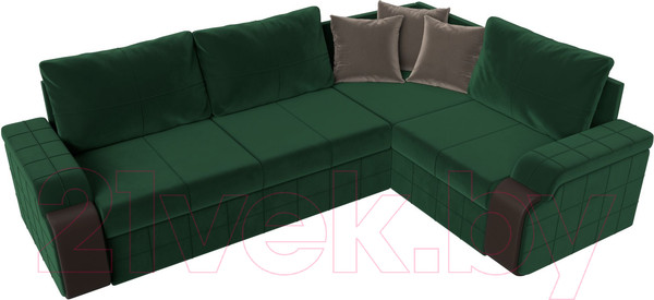Изображение товара Диван угловой Лига Диванов Николь правый / 102973 (велюр зеленый/экокожа коричневый)