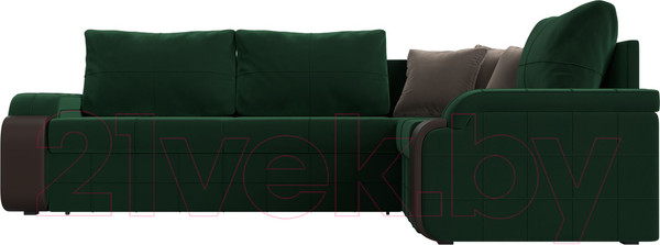 Изображение товара Диван угловой Лига Диванов Николь правый / 102973 (велюр зеленый/экокожа коричневый)