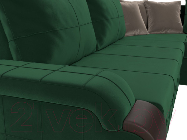 Изображение товара Диван угловой Лига Диванов Николь правый / 102973 (велюр зеленый/экокожа коричневый)