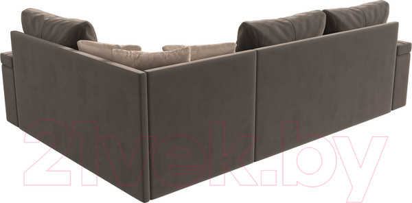 Изображение товара Диван угловой Лига Диванов Николь правый / 102975 (велюр коричневый/экокожа бежевый)