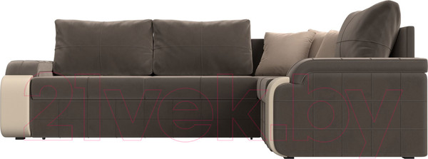 Изображение товара Диван угловой Лига Диванов Николь правый / 102975 (велюр коричневый/экокожа бежевый)