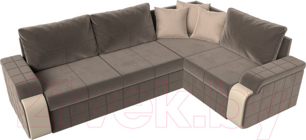 Изображение товара Диван угловой Лига Диванов Николь правый / 102975 (велюр коричневый/экокожа бежевый)