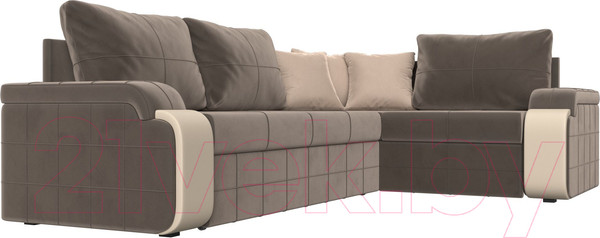 Изображение товара Диван угловой Лига Диванов Николь правый / 102975 (велюр коричневый/экокожа бежевый)
