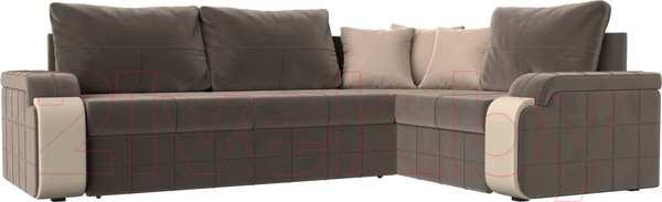 Изображение товара Диван угловой Лига Диванов Николь правый / 102975 (велюр коричневый/экокожа бежевый)