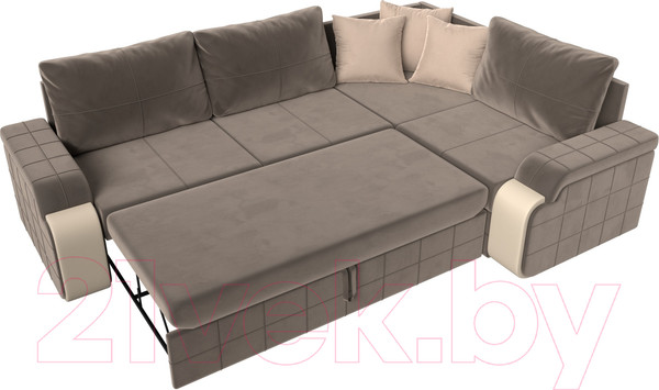 Изображение товара Диван угловой Лига Диванов Николь правый / 102975 (велюр коричневый/экокожа бежевый)
