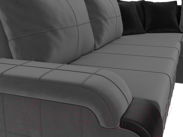 Изображение товара Диван угловой Лига Диванов Николь правый / 102976 (велюр серый/экокожа черный)