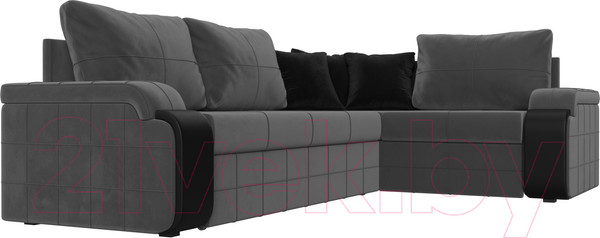 Изображение товара Диван угловой Лига Диванов Николь правый / 102976 (велюр серый/экокожа черный)