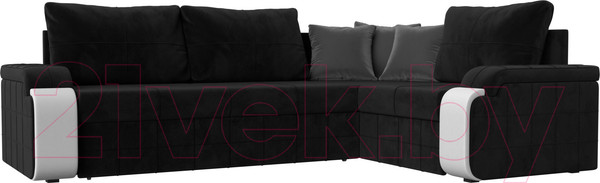 Изображение товара Диван угловой Лига Диванов Николь правый / 102977 (велюр черный/экокожа белый)