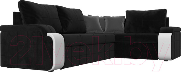 Изображение товара Диван угловой Лига Диванов Николь правый / 102977 (велюр черный/экокожа белый)