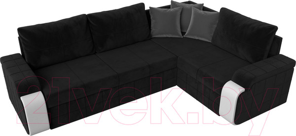 Изображение товара Диван угловой Лига Диванов Николь правый / 102977 (велюр черный/экокожа белый)