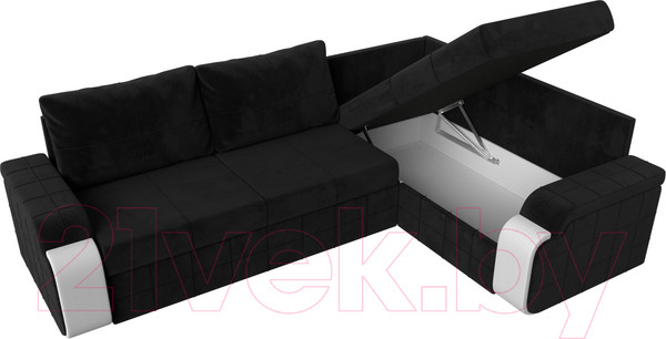 Изображение товара Диван угловой Лига Диванов Николь правый / 102977 (велюр черный/экокожа белый)