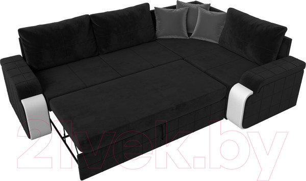 Изображение товара Диван угловой Лига Диванов Николь правый / 102977 (велюр черный/экокожа белый)