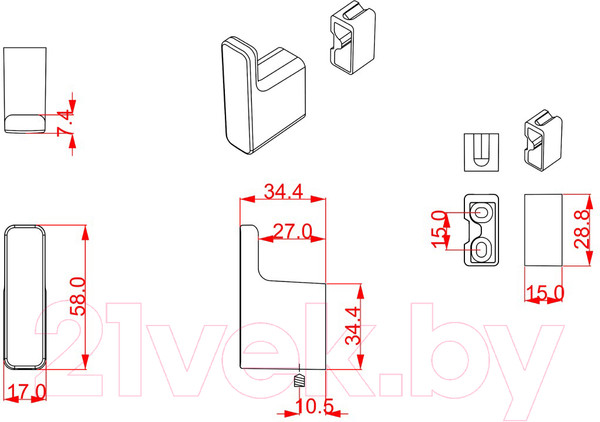 Изображение товара Крючок для одежды Cebi Leta A7105 010 / PC27 (антрацит полимер)