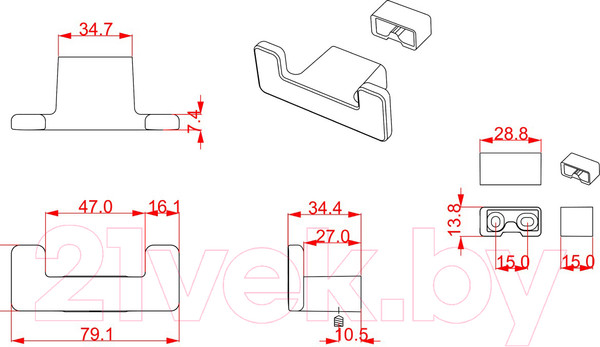Изображение товара Крючок для одежды Cebi Leta A7105 020 / PC27 (антрацит полимер)