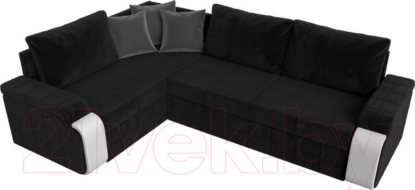 Изображение товара Диван угловой Лига Диванов Николь левый / 102977L (велюр черный/экокожа белый)