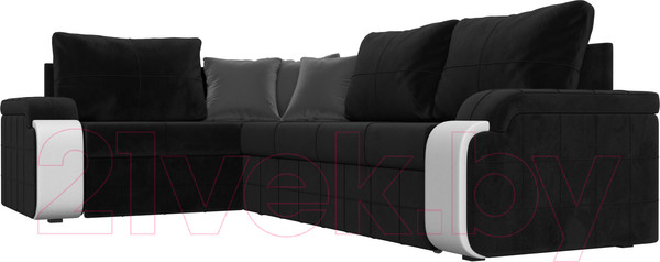 Изображение товара Диван угловой Лига Диванов Николь левый / 102977L (велюр черный/экокожа белый)