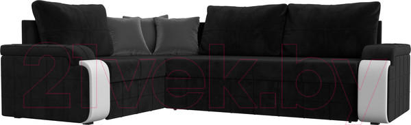 Изображение товара Диван угловой Лига Диванов Николь левый / 102977L (велюр черный/экокожа белый)