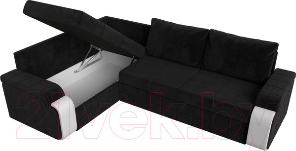 Изображение товара Диван угловой Лига Диванов Николь левый / 102977L (велюр черный/экокожа белый)