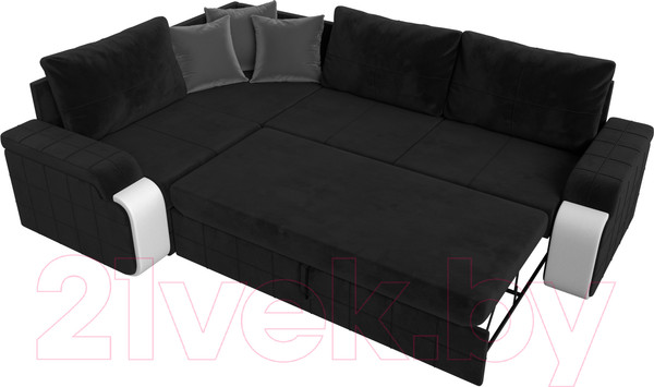Изображение товара Диван угловой Лига Диванов Николь левый / 102977L (велюр черный/экокожа белый)