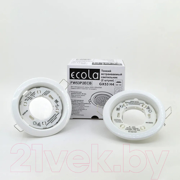 Изображение товара Комплект точечных светильников Ecola GX53 FW53P2ECB (2шт)