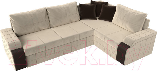 Изображение товара Диван угловой Лига Диванов Николь правый / 29377 (микровельвет бежевый/экокожа коричневый)