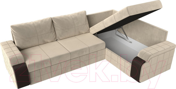 Изображение товара Диван угловой Лига Диванов Николь правый / 29377 (микровельвет бежевый/экокожа коричневый)