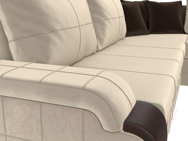 Изображение товара Диван угловой Лига Диванов Николь правый / 29377 (микровельвет бежевый/экокожа коричневый)