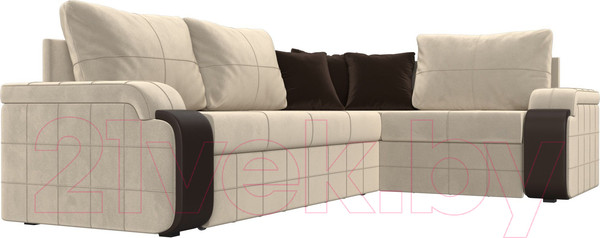 Изображение товара Диван угловой Лига Диванов Николь правый / 29377 (микровельвет бежевый/экокожа коричневый)