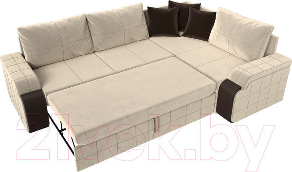 Изображение товара Диван угловой Лига Диванов Николь правый / 29377 (микровельвет бежевый/экокожа коричневый)