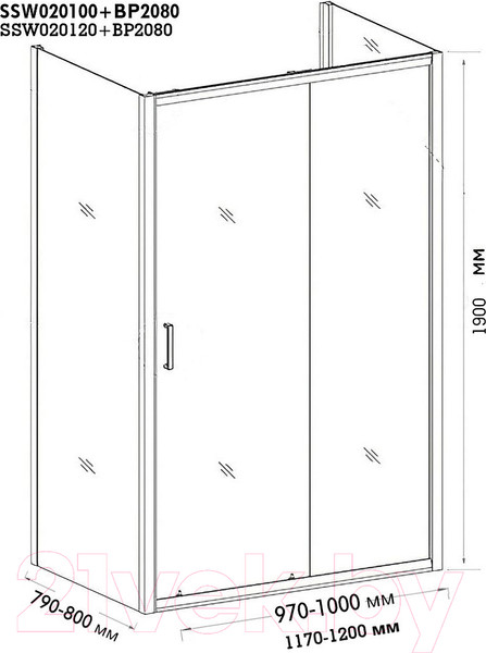 Изображение товара Душевой уголок PELICAN 80x120x190 / SSW020120+BP02080