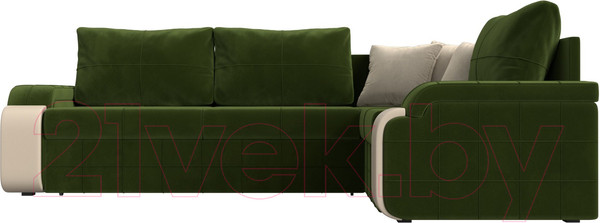 Изображение товара Диван угловой Лига Диванов Николь правый / 29378 (микровельвет зеленый/экокожа бежевый)