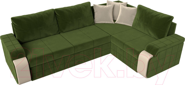 Изображение товара Диван угловой Лига Диванов Николь правый / 29378 (микровельвет зеленый/экокожа бежевый)