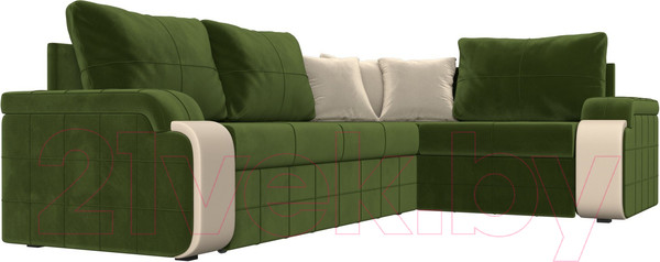 Изображение товара Диван угловой Лига Диванов Николь правый / 29378 (микровельвет зеленый/экокожа бежевый)