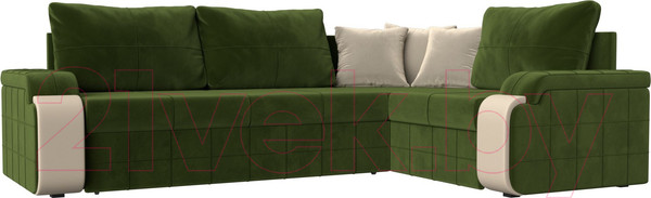 Изображение товара Диван угловой Лига Диванов Николь правый / 29378 (микровельвет зеленый/экокожа бежевый)