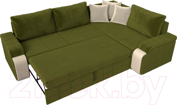 Изображение товара Диван угловой Лига Диванов Николь правый / 29378 (микровельвет зеленый/экокожа бежевый)