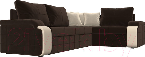 Изображение товара Диван угловой Лига Диванов Николь правый / 29379 (микровельвет коричневый/экокожа бежевый)