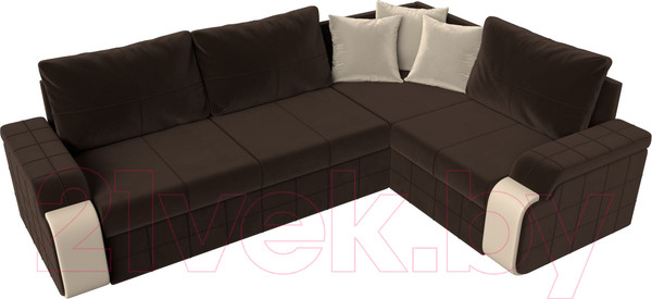 Изображение товара Диван угловой Лига Диванов Николь правый / 29379 (микровельвет коричневый/экокожа бежевый)