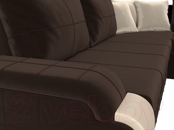 Изображение товара Диван угловой Лига Диванов Николь правый / 29379 (микровельвет коричневый/экокожа бежевый)