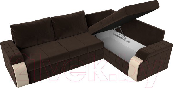 Изображение товара Диван угловой Лига Диванов Николь правый / 29379 (микровельвет коричневый/экокожа бежевый)
