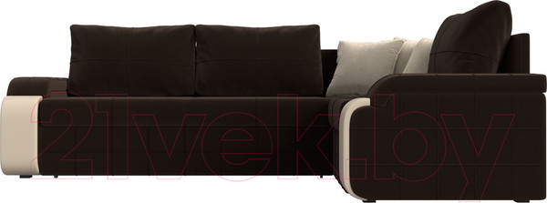 Изображение товара Диван угловой Лига Диванов Николь правый / 29379 (микровельвет коричневый/экокожа бежевый)