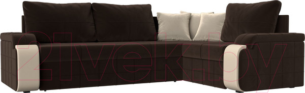 Изображение товара Диван угловой Лига Диванов Николь правый / 29379 (микровельвет коричневый/экокожа бежевый)