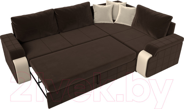 Изображение товара Диван угловой Лига Диванов Николь правый / 29379 (микровельвет коричневый/экокожа бежевый)