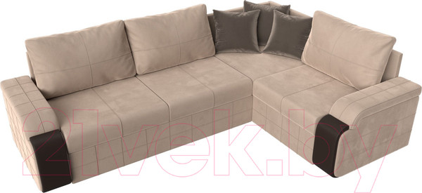 Изображение товара Диван угловой Лига Диванов Николь правый / 102970 (велюр бежевый/экокожа коричневый)