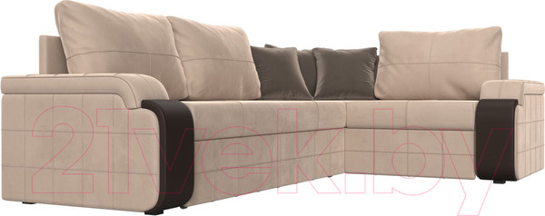 Изображение товара Диван угловой Лига Диванов Николь правый / 102970 (велюр бежевый/экокожа коричневый)