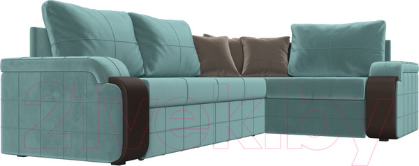 Изображение товара Диван угловой Лига Диванов Николь правый / 102971 (велюр бирюзовый/экокожа коричневый)